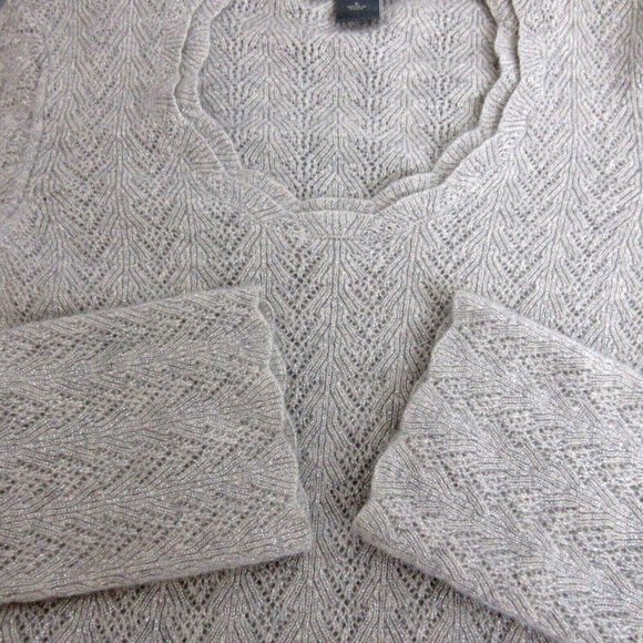 Ann Taylor Cashmere Sweater Sz Small Gray/Silver Metallic Scalloped Long Sleeve - Picture 6 of 6